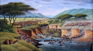 ムグウェはアフリカからマラ川を渡る Oil Paintings